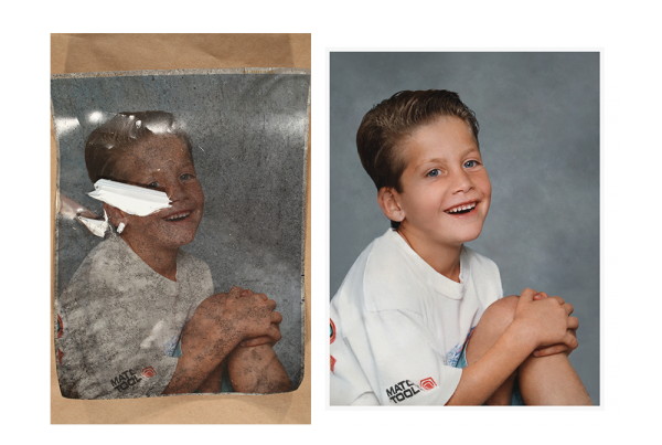 Burn damage on a photograph restored by Roots Family History